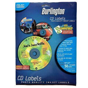 Burlington CD/DVD Photo Quality Inkjet Labels, 25 Sheets 50 Labels Pack